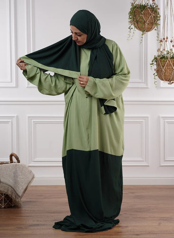 Dual-Tone Rayon Prayer Garment-Green and Lime Green