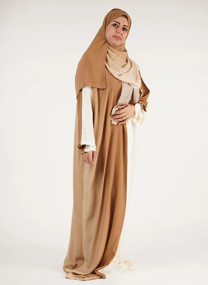 Afaq Two-Tone Prayer Garment - Brown and Beige