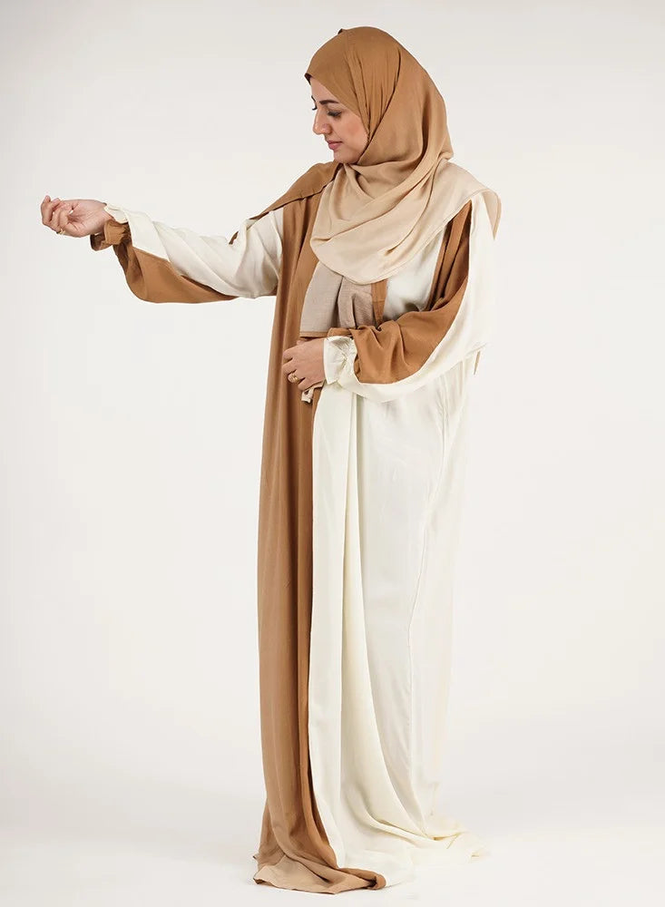 Afaq Two-Tone Prayer Garment - Brown and Beige