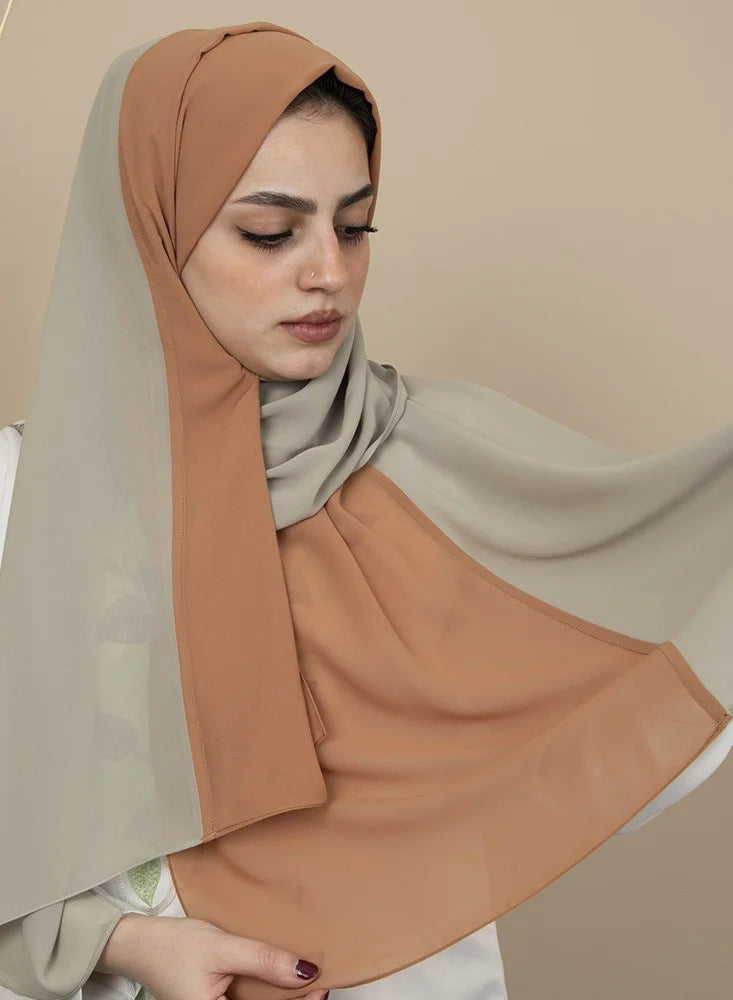 Tales - Light Olive Green and Brick Red Hijab/Scarves