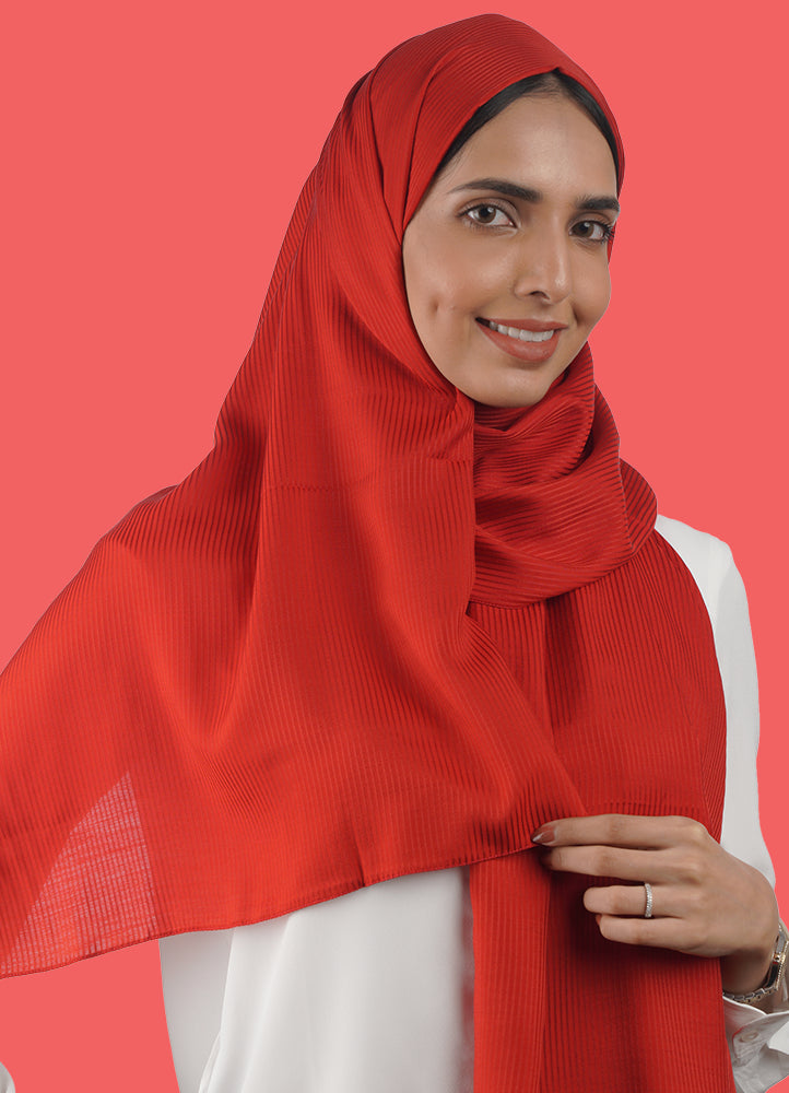 Spanish - Striped Red Hijab/Scarf