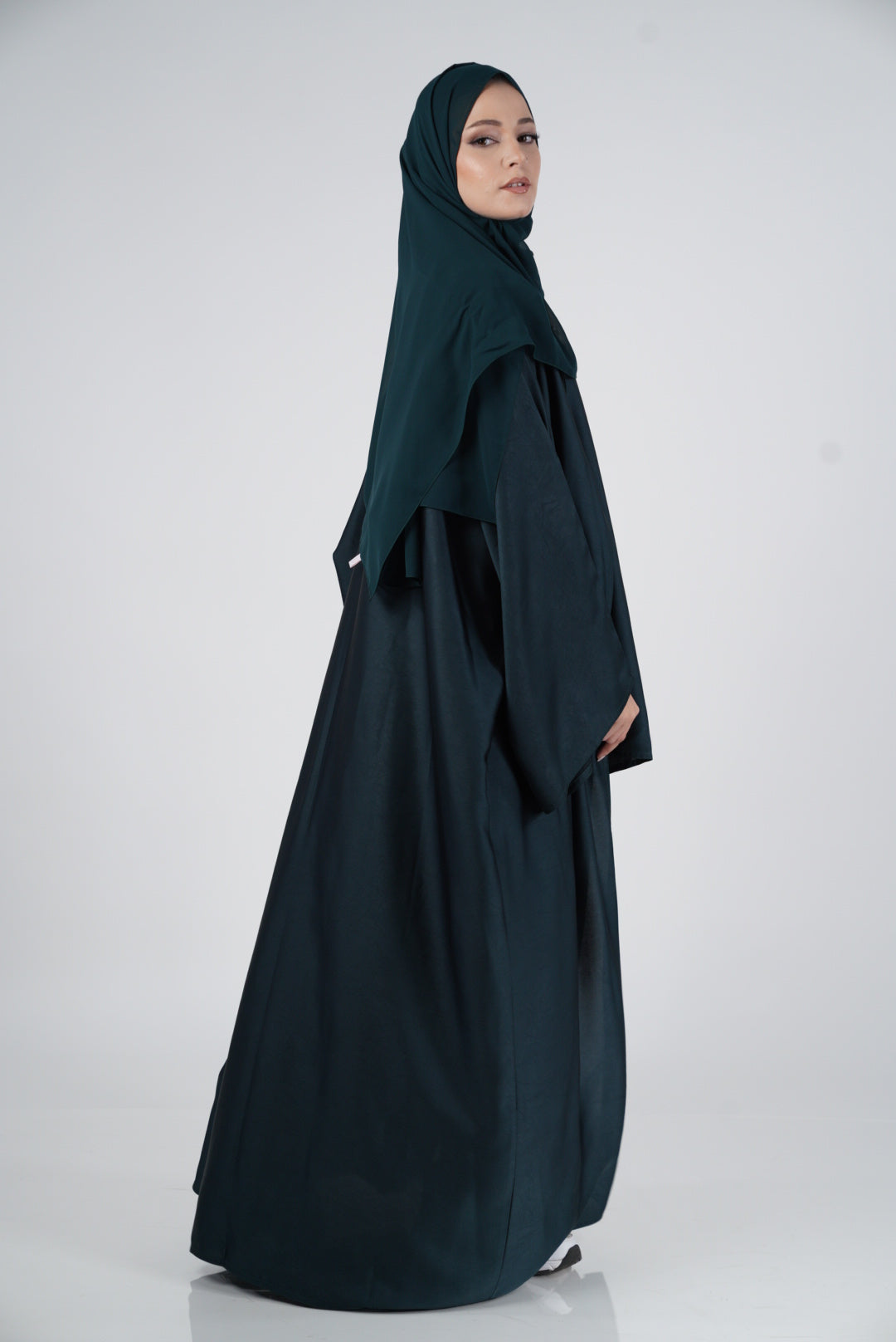 Dark Green Silk Abaya & Hijab Set