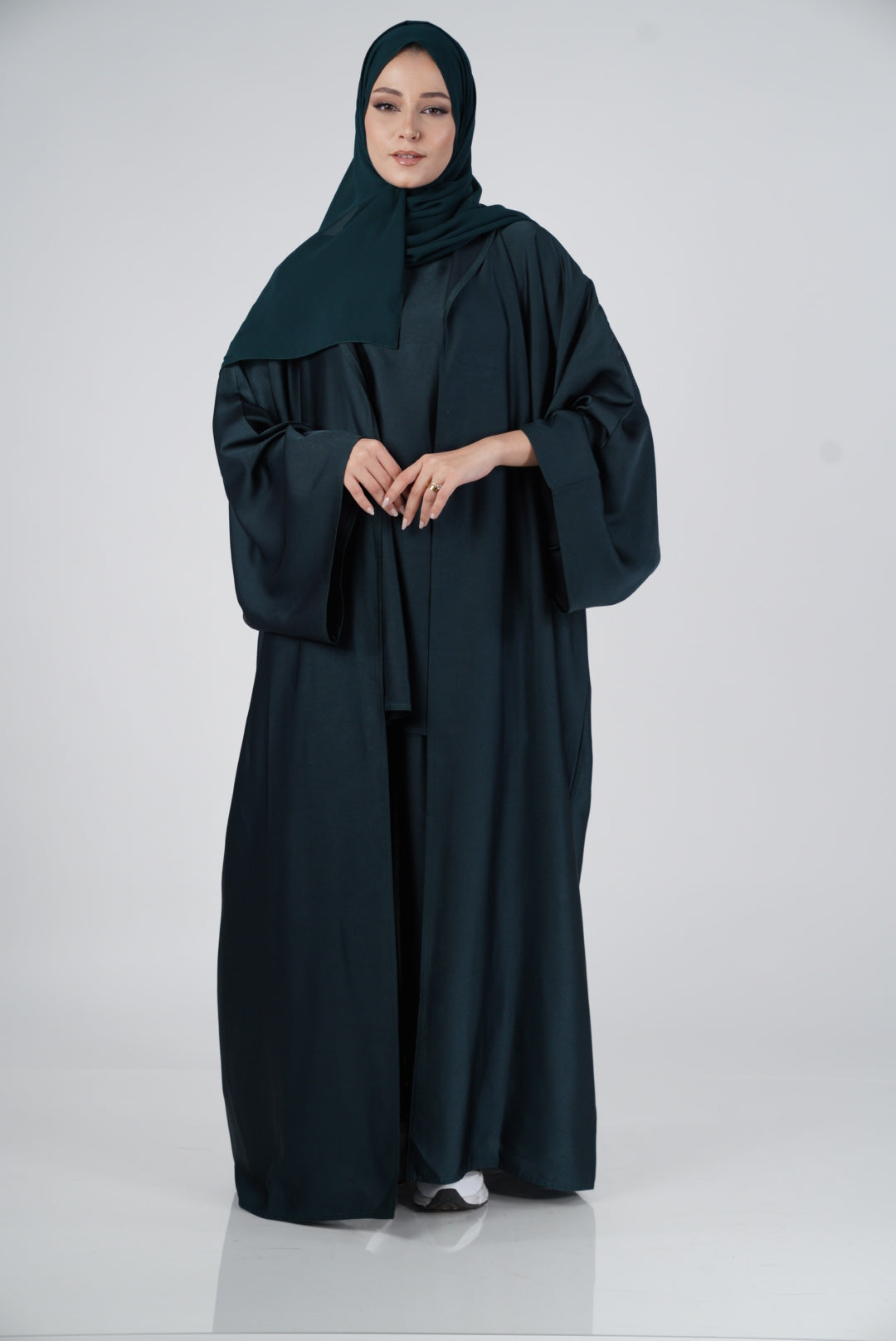 Dark Green Silk Abaya & Hijab Set