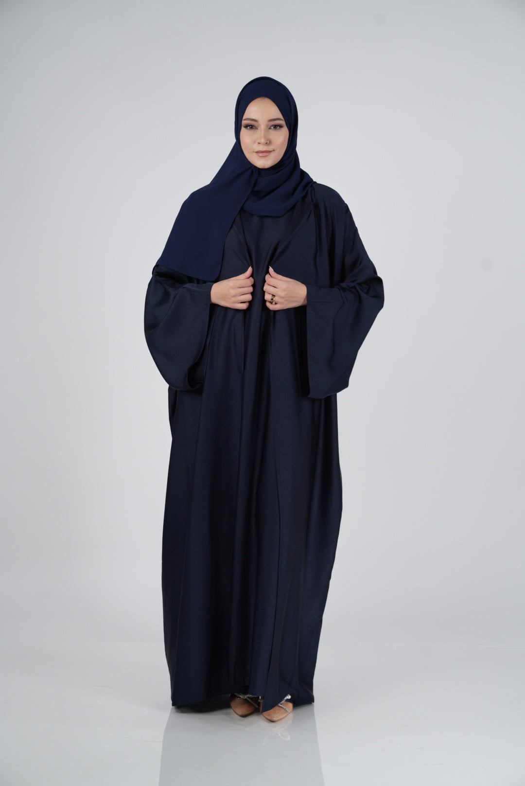 Dark Blue Silk Abaya & Hijab Set
