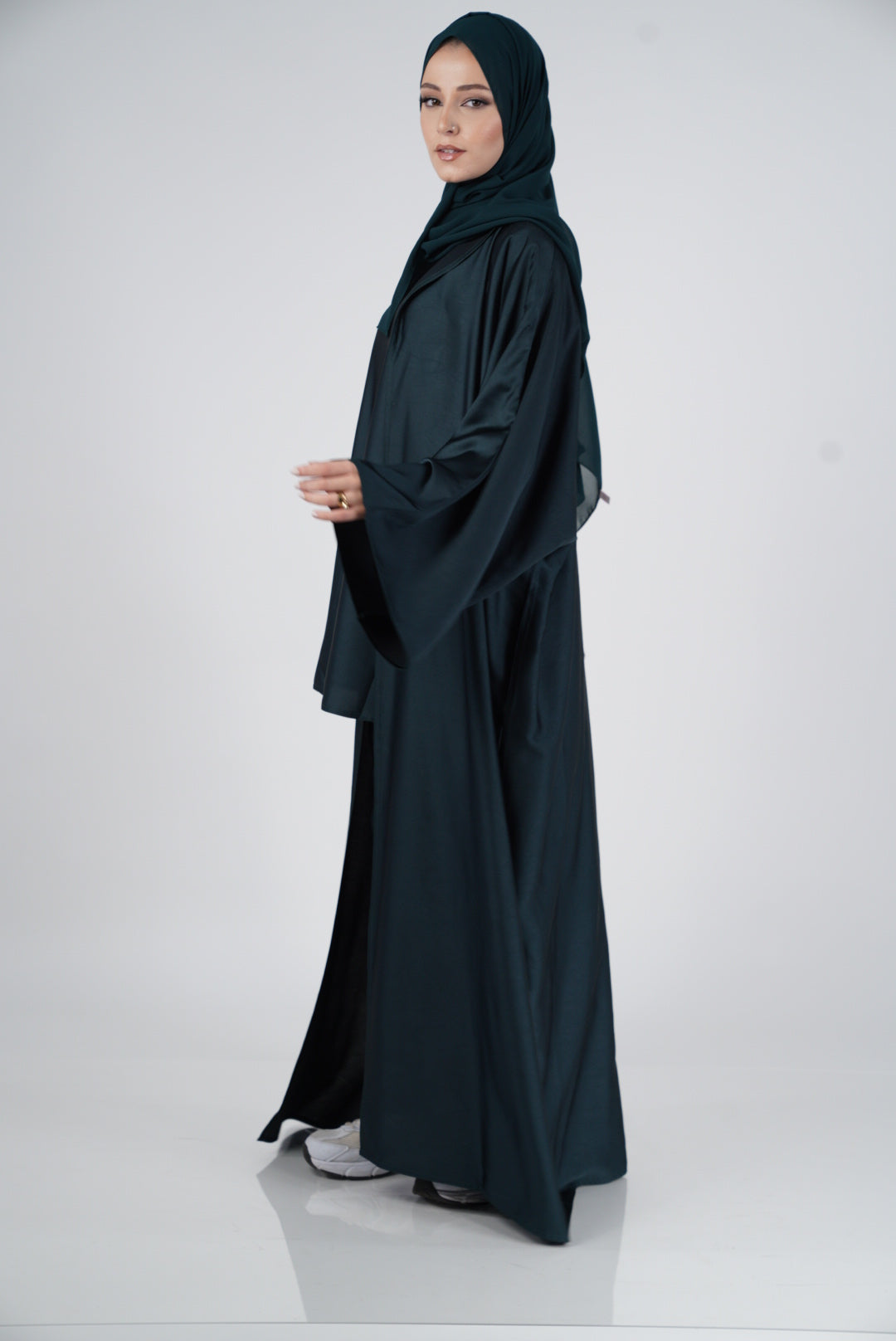 Dark Green Silk Abaya &amp; Hijab Set