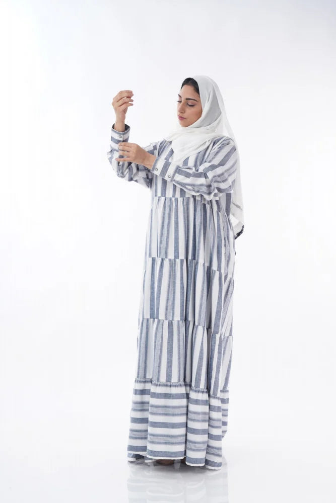 Wide Layered Striped Modest Dress