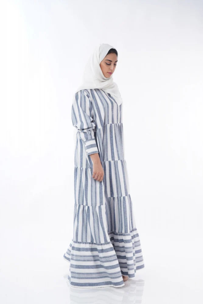 Wide Layered Striped Modest Dress