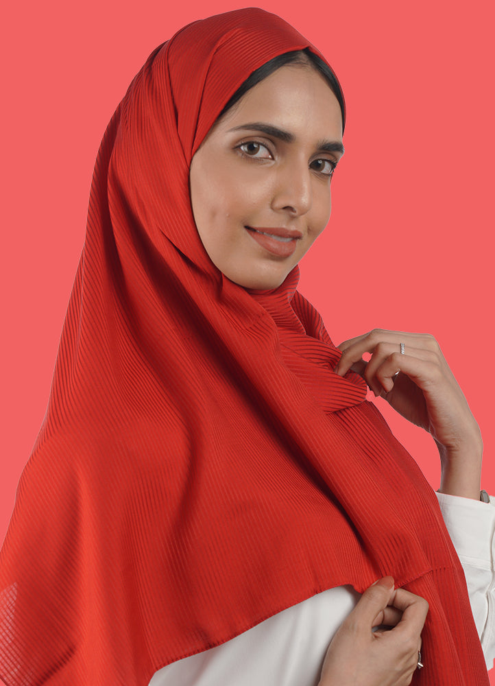 Spanish - Striped Red Hijab/Scarf