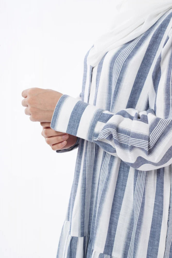 Wide Layered Striped Modest Dress