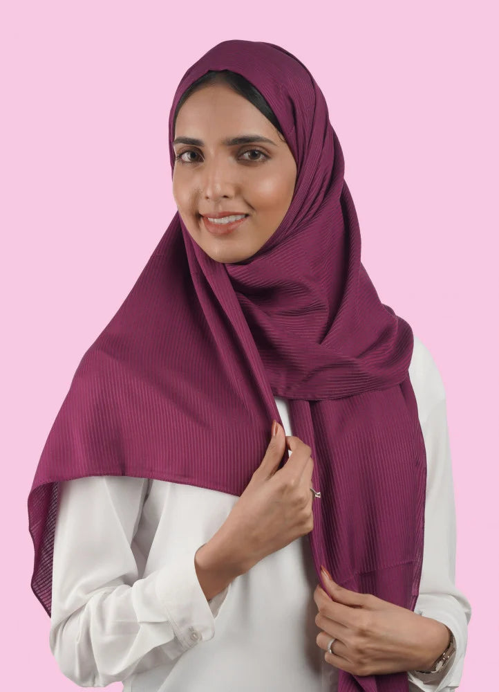 Spanish - Striped Dark Mauve Hijab/Scarf