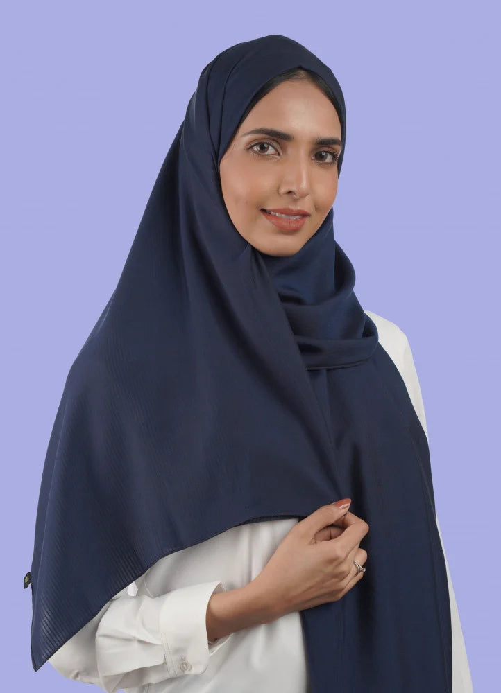 Spanish - Striped Navy Blue Hijab/Scarf