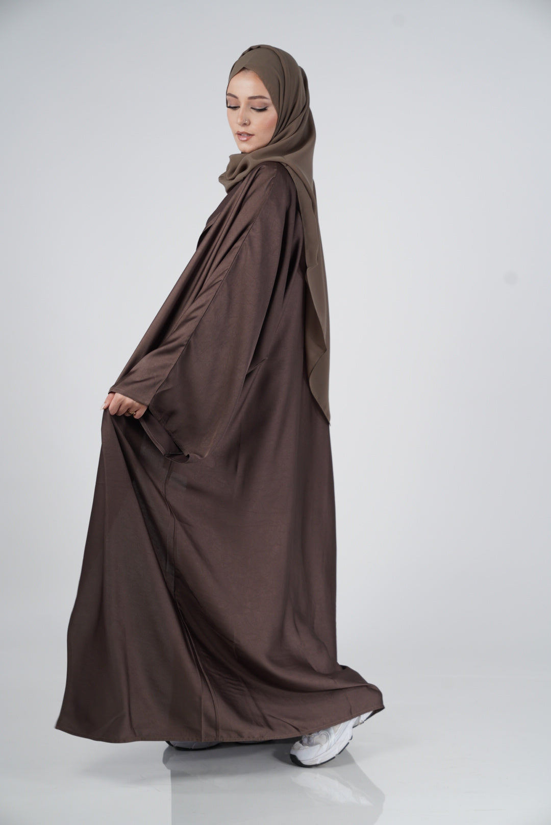 Silk Brown Abaya & Hijab Set