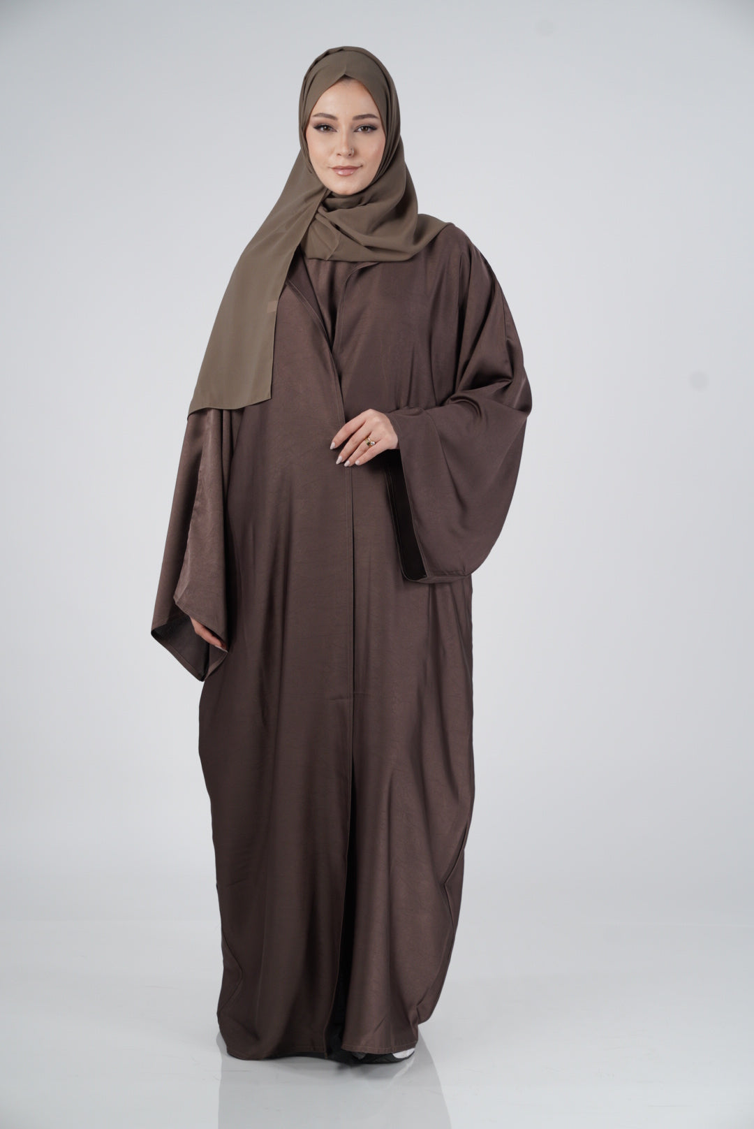 Silk Brown Abaya & Hijab Set