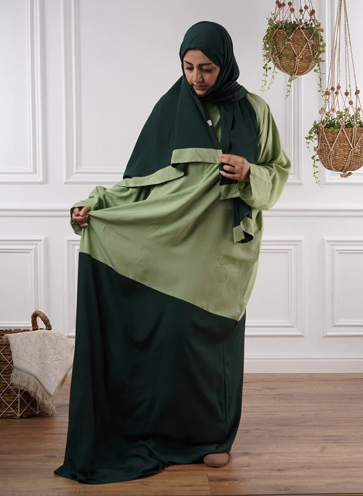 Dual-Tone Rayon Prayer Garment-Green and Lime Green