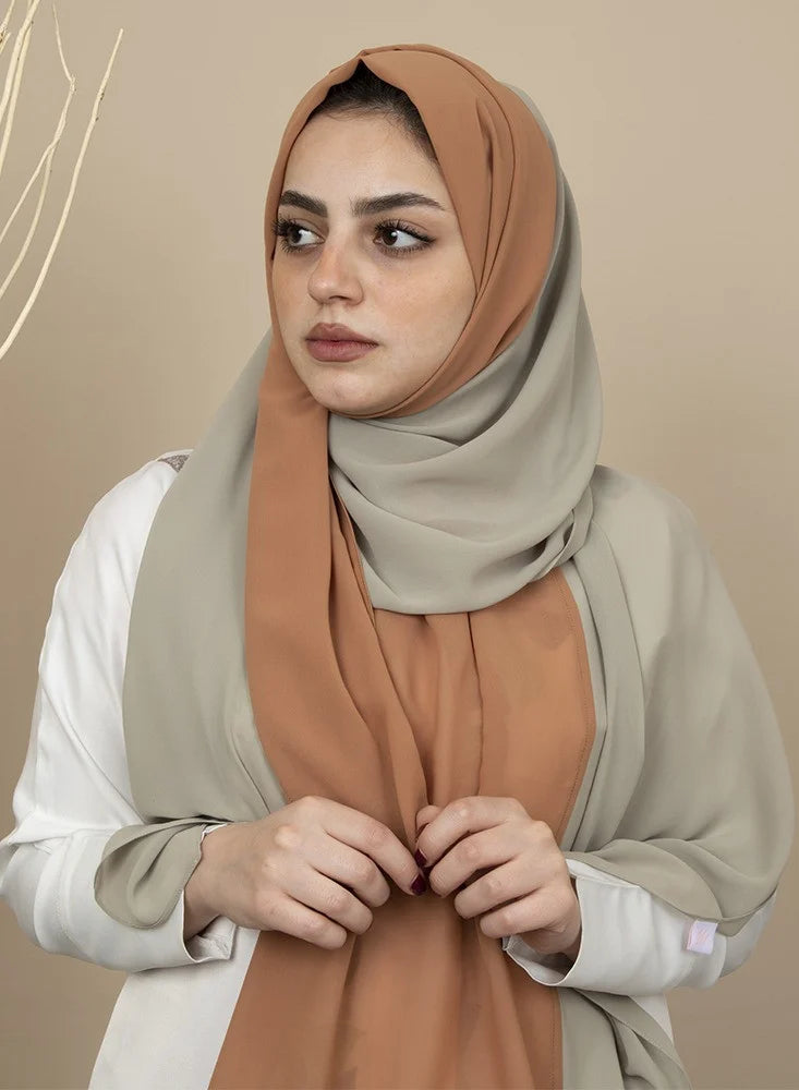 Tales - Light Olive Green and Brick Red Hijab/Scarves