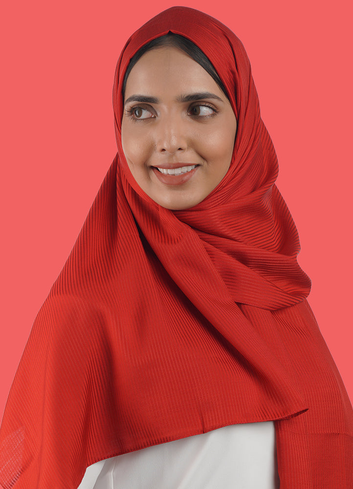 Spanish - Striped Red Hijab/Scarf