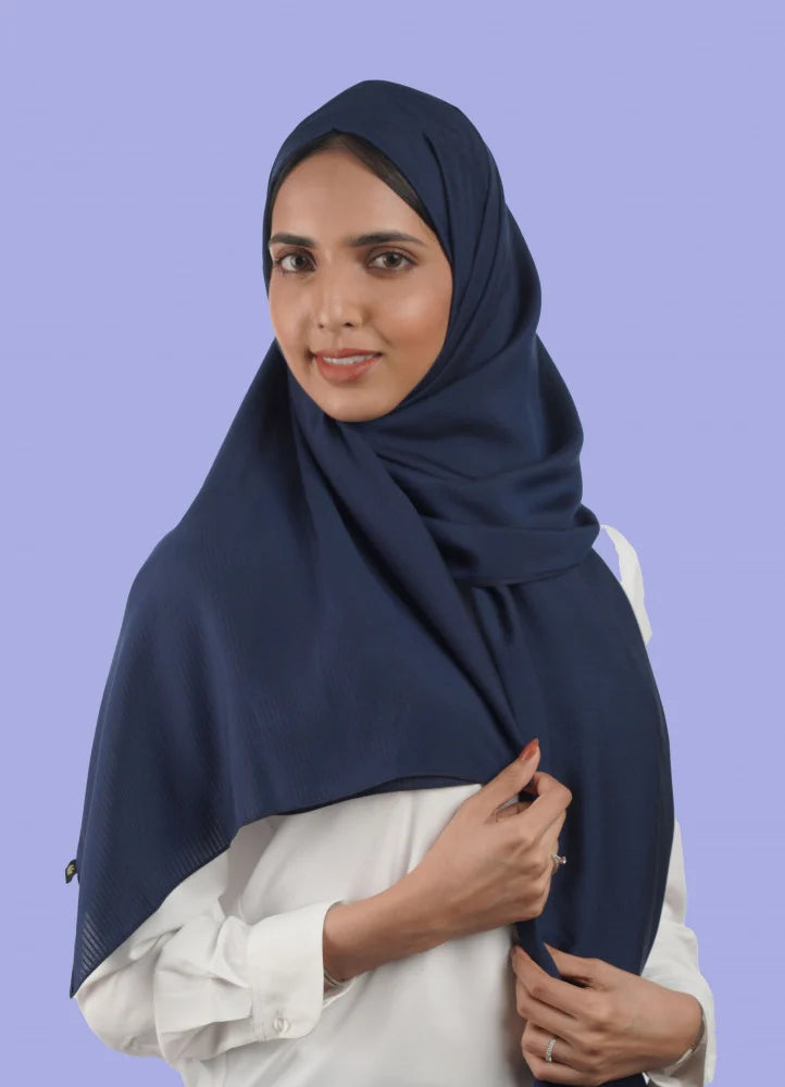 Spanish - Striped Navy Blue Hijab/Scarf