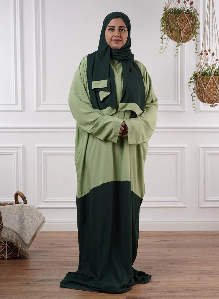 Dual-Tone Rayon Prayer Garment-Green and Lime Green