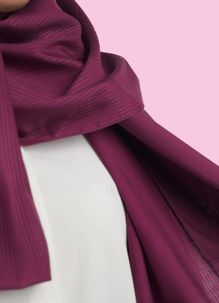 Spanish - Striped Dark Mauve Hijab/Scarf