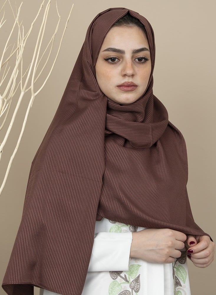 Spanish - Striped Dark Brown Hijab/Scarf
