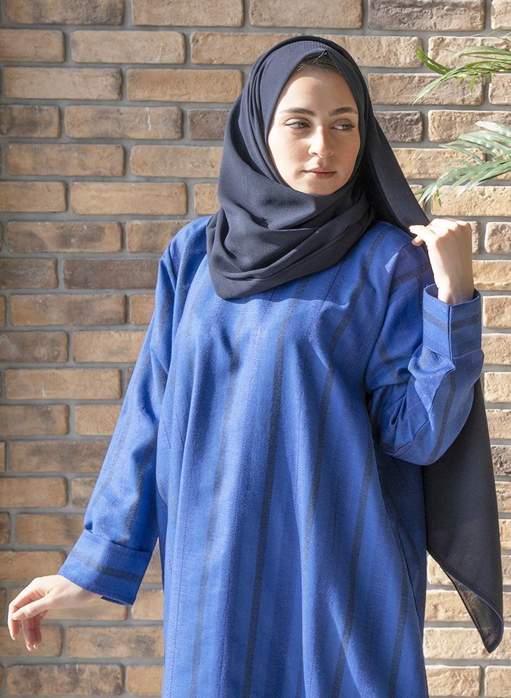 Blue Striped Linen Modest Dress