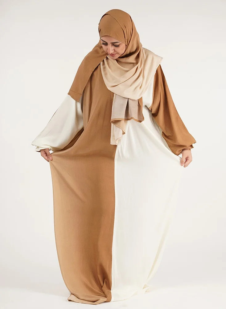 Afaq Two-Tone Prayer Garment - Brown and Beige