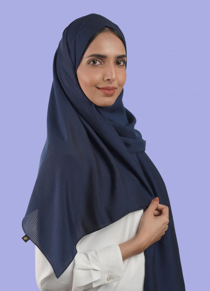Spanish - Striped Navy Blue Hijab/Scarf