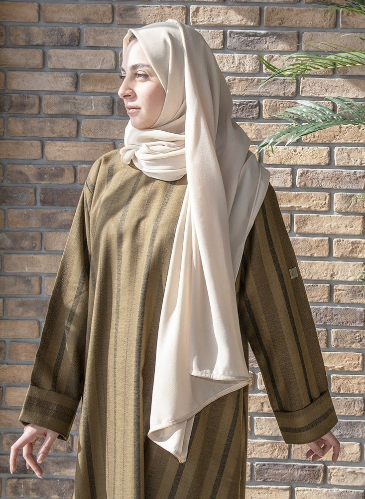 Camouflage linen striped veiled dress