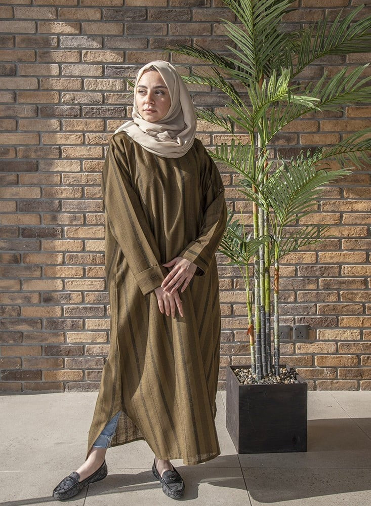 Camouflage linen striped veiled dress