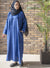 Blue linen striped veiled dress