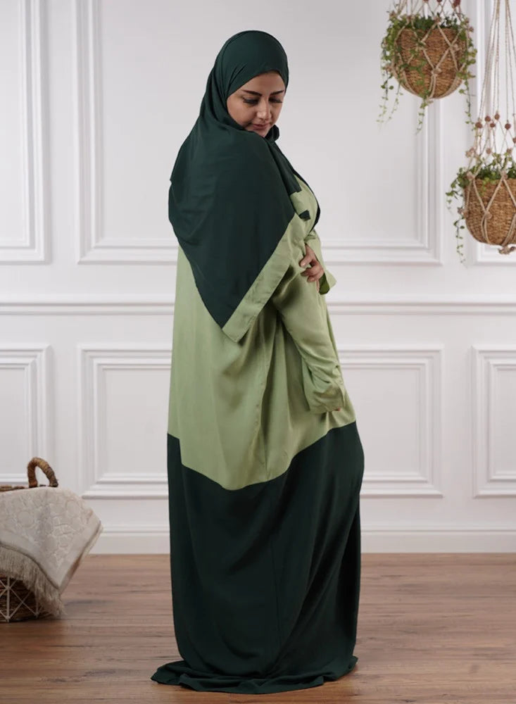 Dual-Tone Rayon Prayer Garment-Green and Lime Green