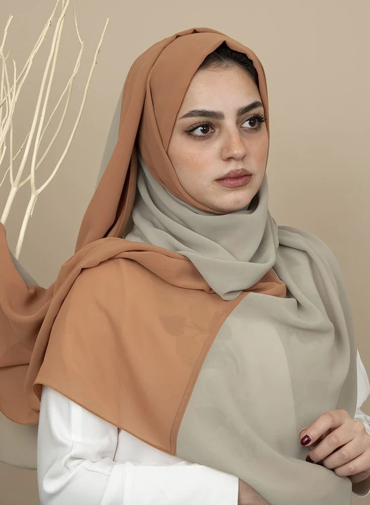 Tales - Light Olive Green and Brick Red Hijab/Scarves