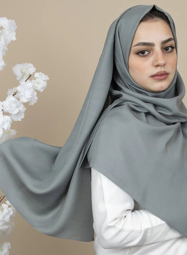 Spanish - Striped Silver Hijab/Scarf